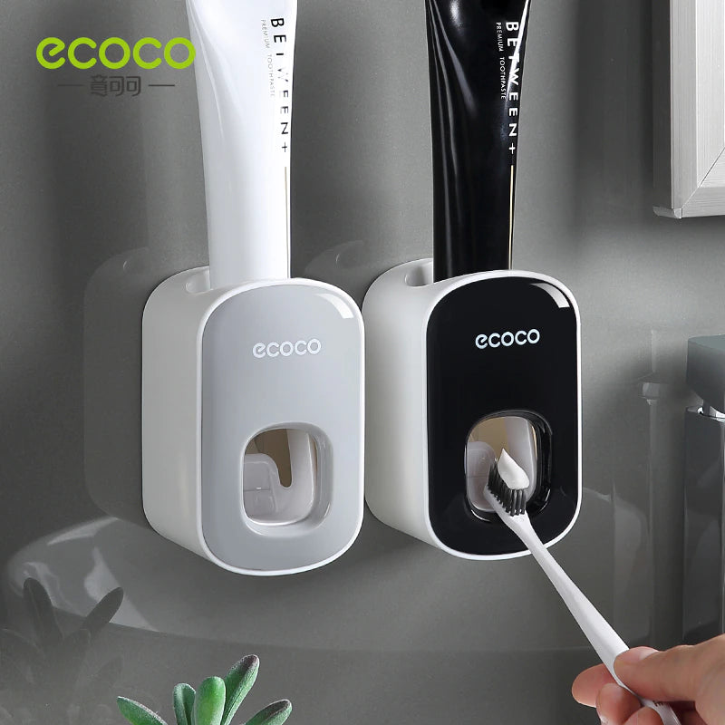 ECOCO Automatic Toothpaste Dispenser Wall Mount Bathroom Bathroom Accessories Waterproof Toothpaste Squeezer Toothbrush Holder